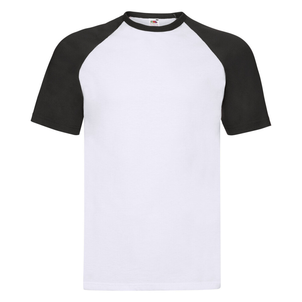 Fruit Of The Loom (White/Black, S) Short Sleeve Baseball T-Shirt For Mens Multicoloured