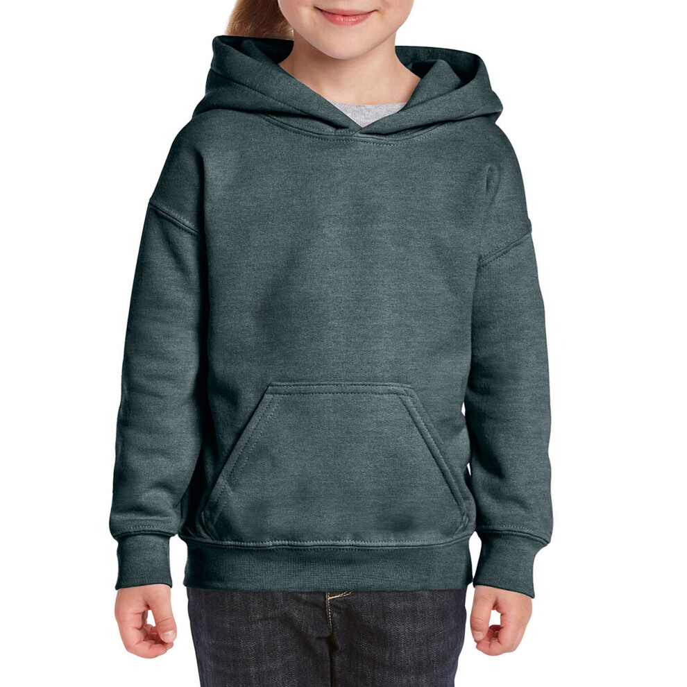 (Dark Heather, XS) Gildan Childrens Hooded Sweatshirt