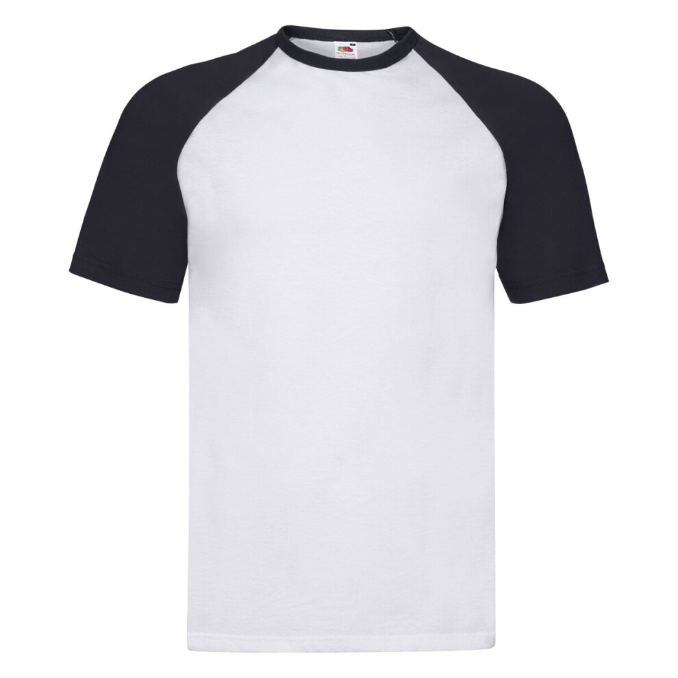 (White/Deep Navy, S) Short Sleeve Baseball T-Shirt For Mens