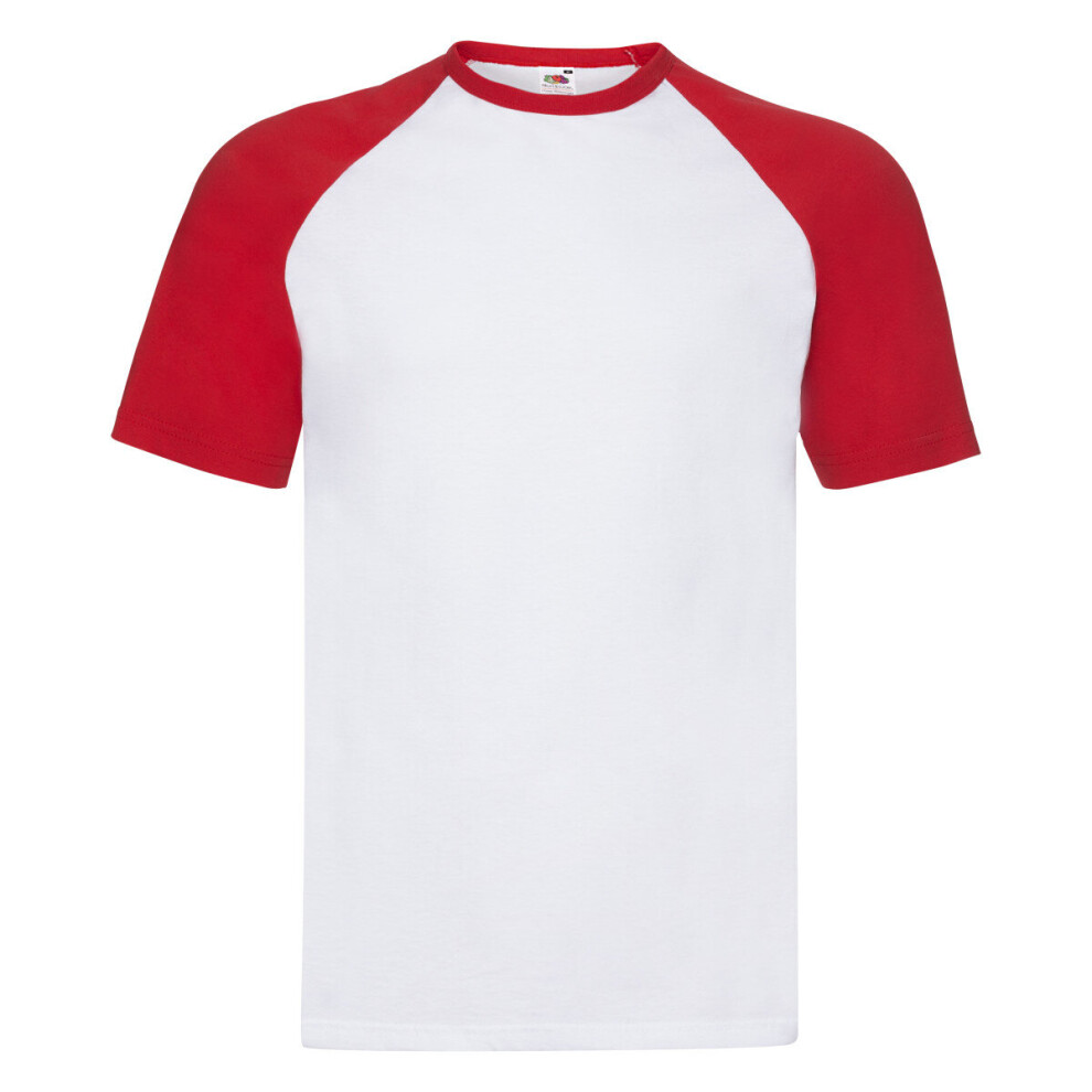 Fruit Of The Loom (White/Red, Xl) Short Sleeve Baseball T-Shirt For Mens Multicoloured