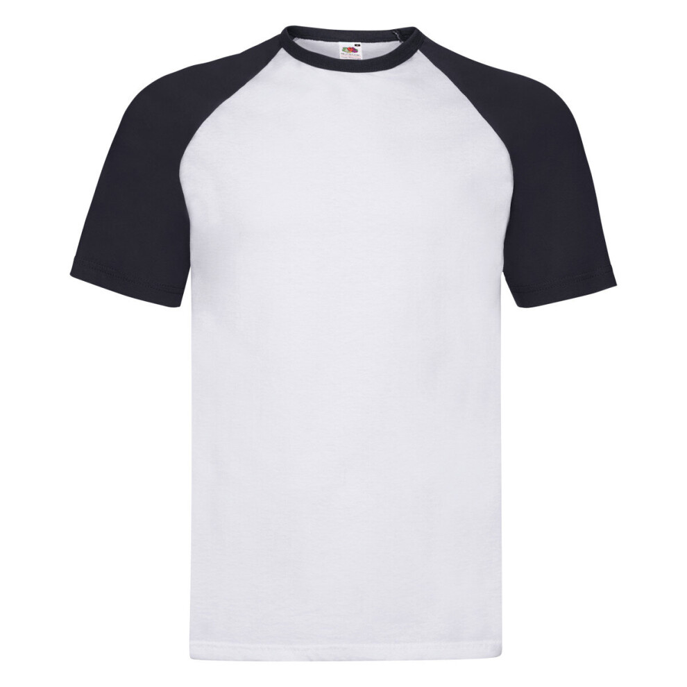 Fruit Of The Loom (White/Deep Navy, L) Short Sleeve Baseball T-Shirt For Mens Blue,Multicoloured