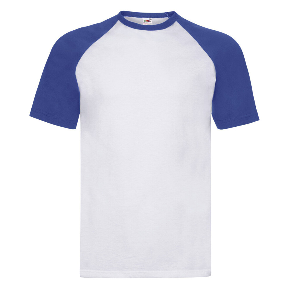 Fruit Of The Loom (White/Royal Blue, M) Short Sleeve Baseball T-Shirt For Mens Blue,Multicoloured