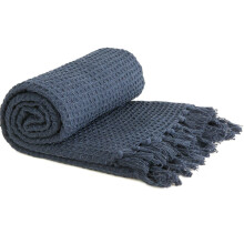 Throw Blanket Sofa Bed Throwover 100% Cotton Recycled Honeycomb Navy 50x60"