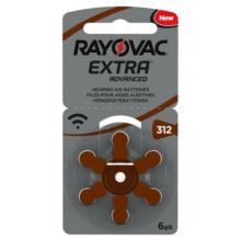 Rayovac Extra Advanced Hearing Aid, Size 312, Brown Tab, PR41, Pack 6