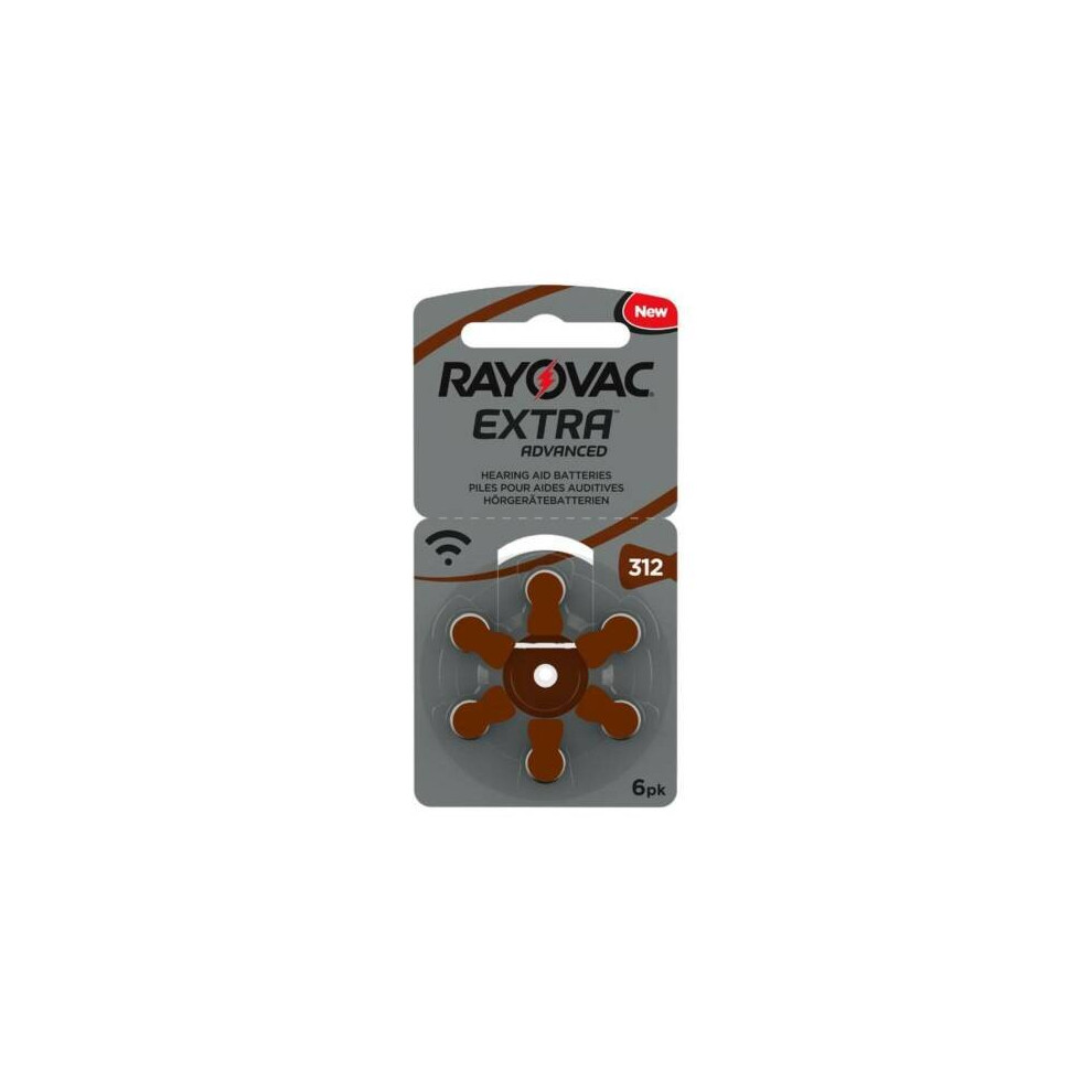 Rayovac Brown Extra Advanced Hearing Aid, Size 312, Tab, Pr41, Pack 6