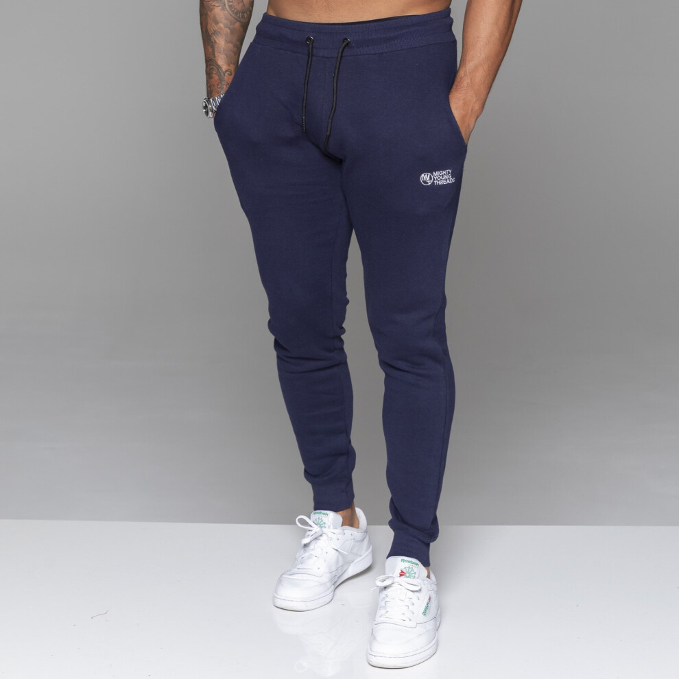 (Navy, S) MYT Mens Joggers Slim Fit Cuffed Fleece Sweatpants