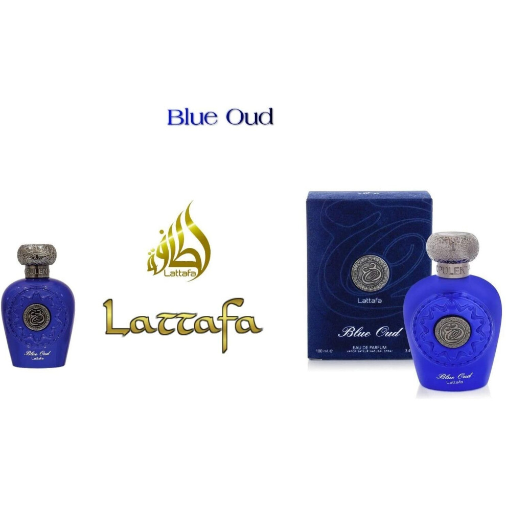 Blue Opulent Oud Musk By Lattafa 100Ml with a distinctive muskiness tone of Indian and Cambodian Oud Halal Attar EDP Spray Perfume (Blue Oud)