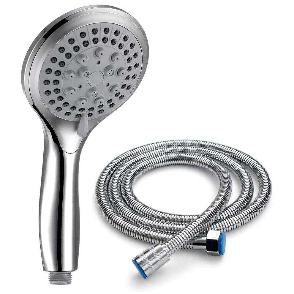 VEHHE Shower Head with 1.5m Chrome Shower Hose Pressure Boosting Shower Head Spray with 5 Modes Water Saving Bathing