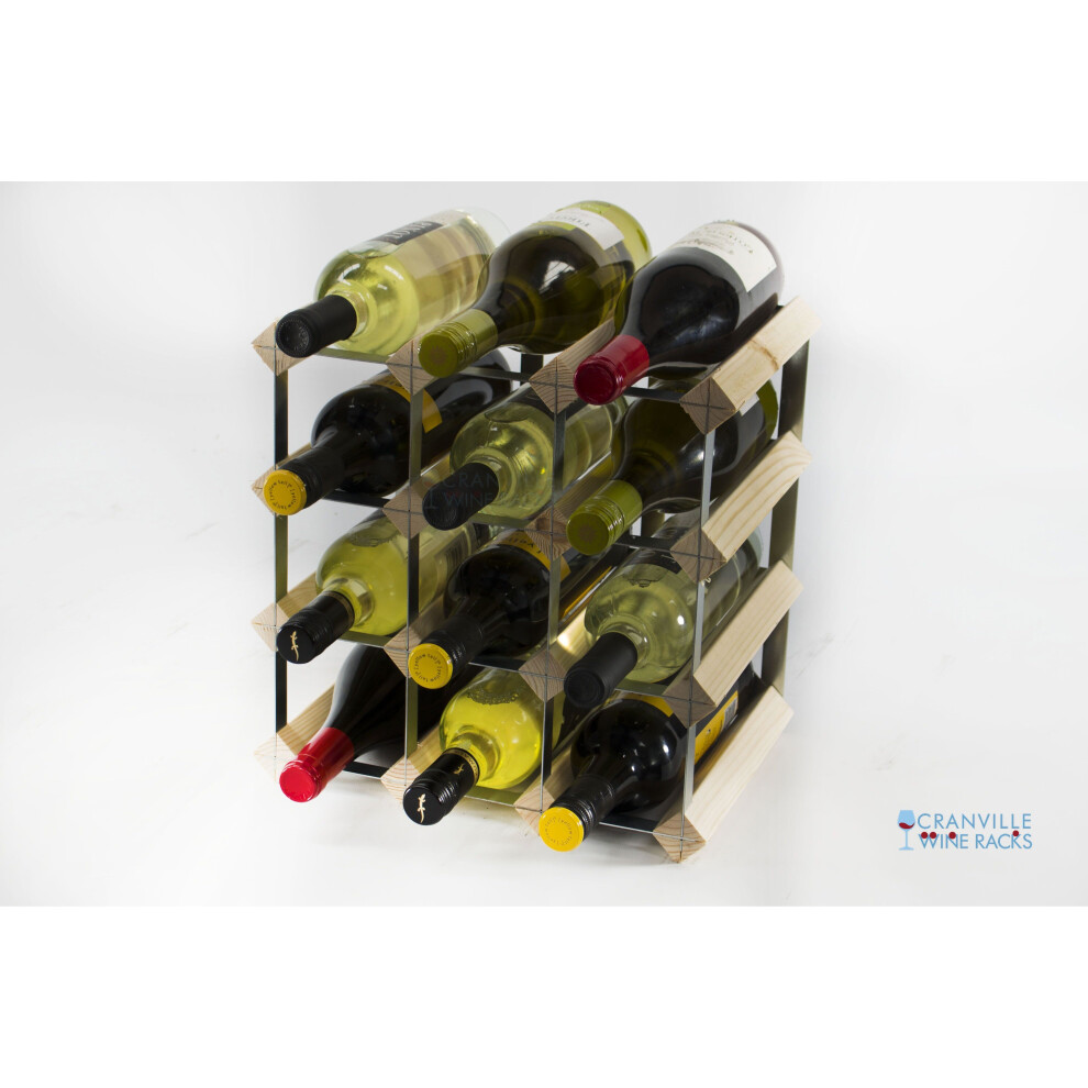 Classic 12 bottle pine wood and galvanised metal wine rack self assembley-image-OPC-P6P8STJ-NEW