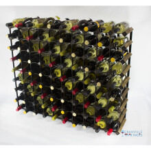 Classic 90 bottle walnut stained wood and black metal wine rack ready assembled