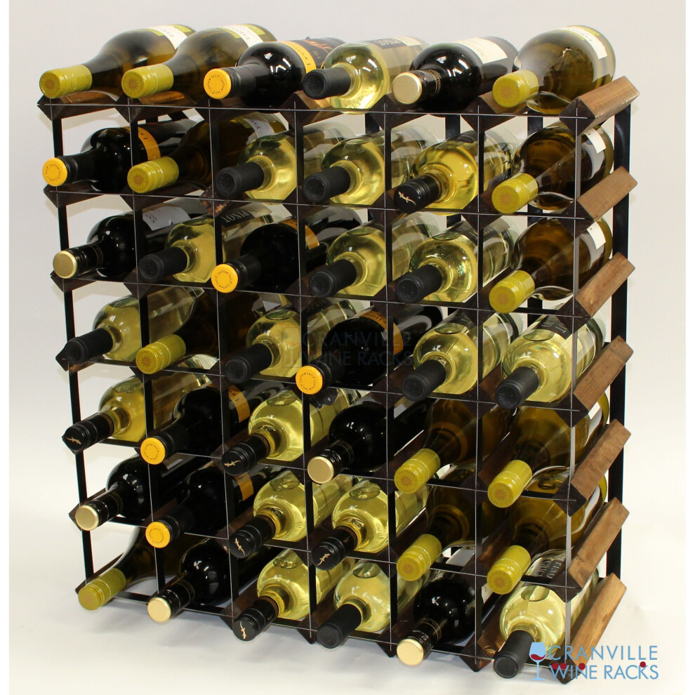 Classic 42 bottle walnut stained wood and black metal wine rack ready assembled-image-OPC-P6P8SXJ-NEW