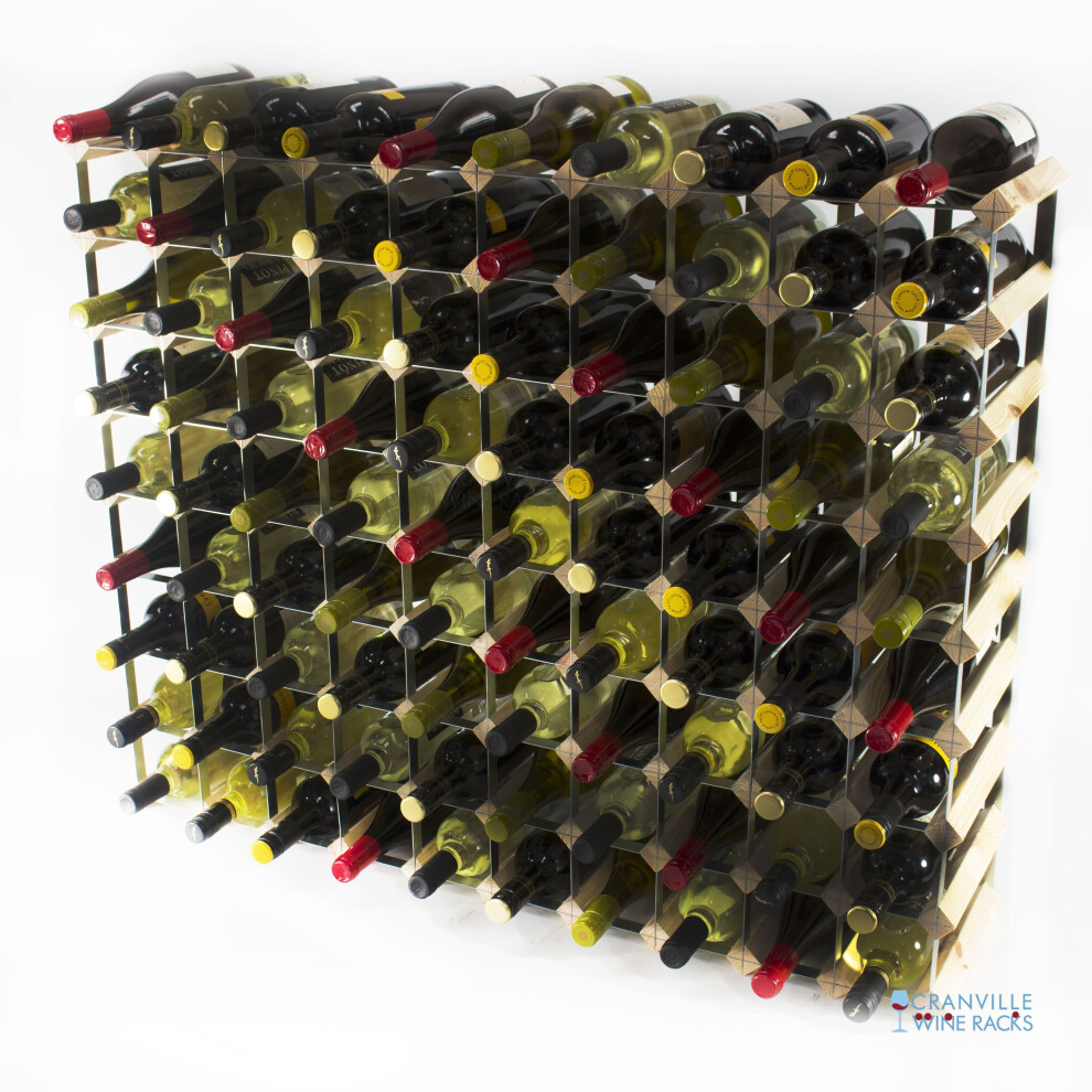 Classic 90 bottle pine wood and black metal wine rack ready assembled-image-OPC-P6P8SXQ-NEW
