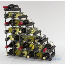 Classic understairs black stained wood and galvanised metal wine rack ready assembled
