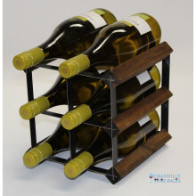 Classic 6 bottle black stained wood and black metal wine rack ready assembled
