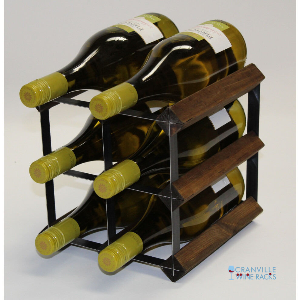 Cranville Wine Racks Classic 6 Bottle Stained Wood And Metal Wine Rack Ready Assembled Black