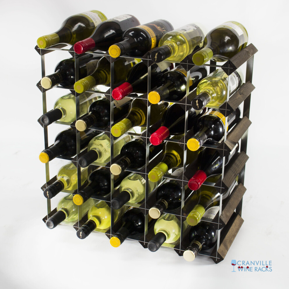 Cranville Wine Racks Classic 30 Bottle Oak Stained Wood And Galvanised Metal Wine Rack Self Assembly Dark