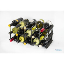 Classic 15 bottle black stained wood and galvanised metal wine rack ready assembled