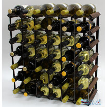 Classic 42 bottle dark oak stained wood and black metal wine rack ready assembled