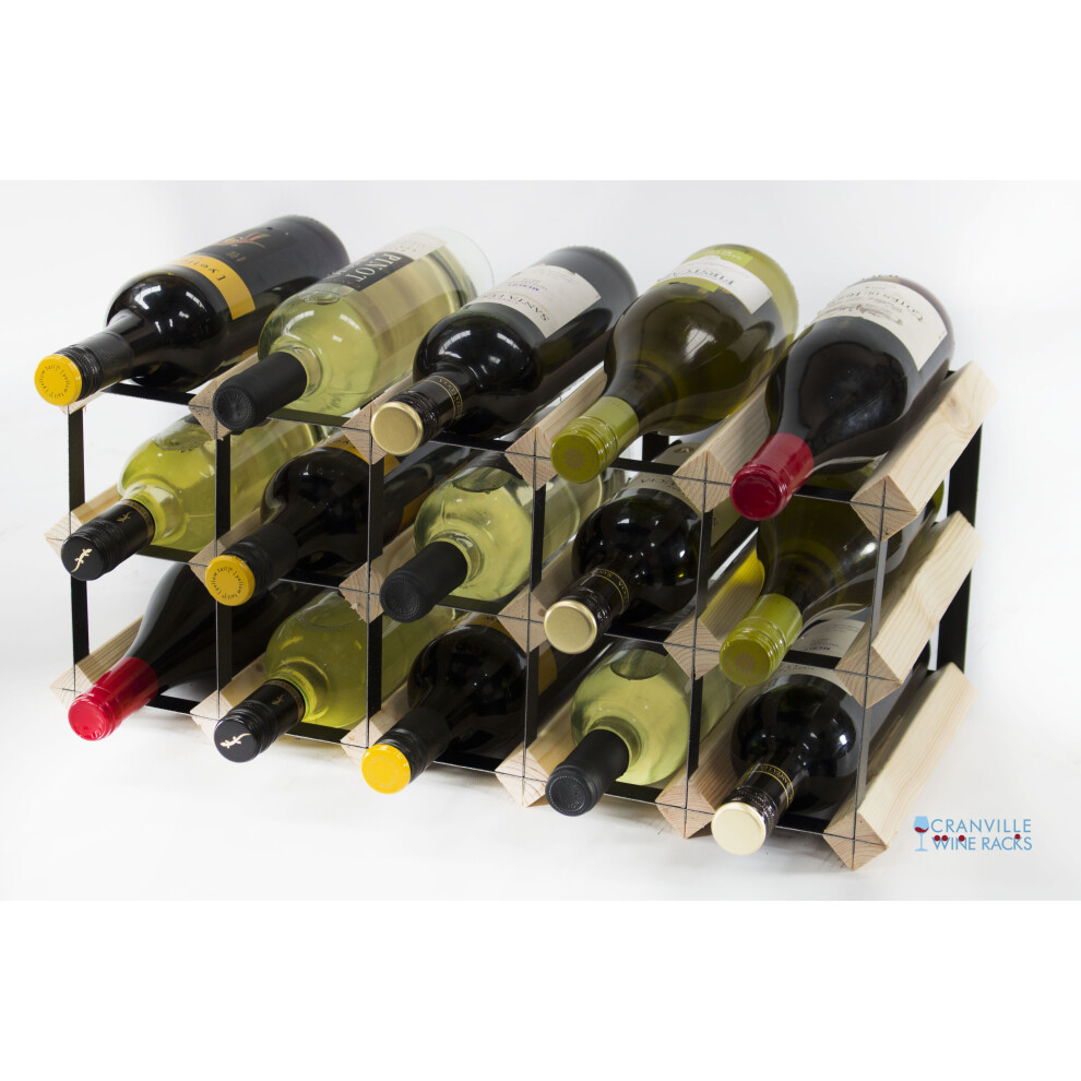 Classic 15 bottle pine wood and black metal wine rack ready assembled-image-OPC-P6P8SVQ-NEW