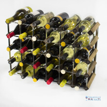 Classic 30 (6x4) bottle walnut stained wood and galvanised metal wine rack ready assembled