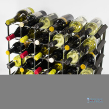 Classic 30 (6x4) bottle black stained wood and galvanised metal wine rack ready assembled