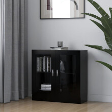 vidaXL Vitrine Cabinet Black Engineered Wood Book Storage Bookcase Sideboard