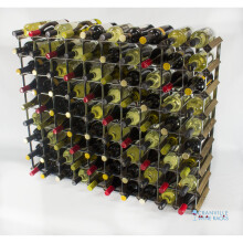 Classic 90 bottle walnut stained wood and galvanised metal wine rack ready assembled