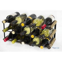 Classic 15 bottle walnut stained wood and black metal wine rack ready assembled
