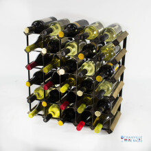 Classic 30 bottle walnut stained wood and black metal wine rack ready assembled