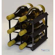 Classic 6 bottle walnut stained wood and black metal wine rack ready assembled