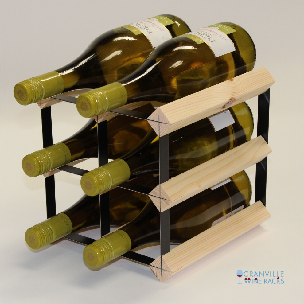 Classic 6 bottle pine wood and black metal wine rack ready assembled-image-OPC-P6P8SW7-NEW