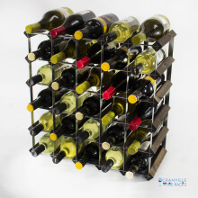 Classic 30 bottle dark oak stained wood and galvanised metal wine rack ready assembled