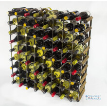 Classic 72 bottle walnut stained wood and galvanised metal wine rack ready assembled