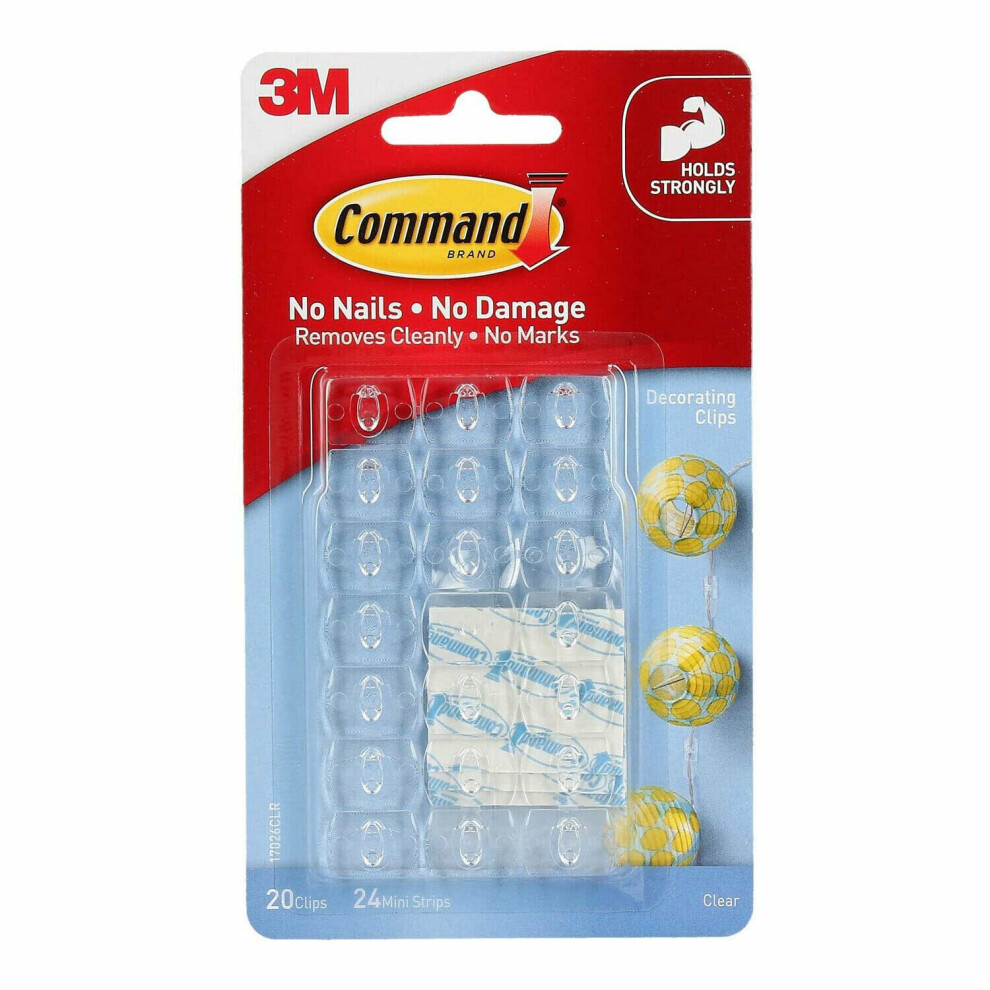 3M Command Decorating Hooks Clips Self-Adhesive Strips 17026CLR