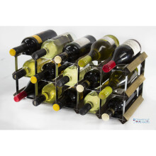 Classic 15 bottle walnut stained wood and galvanised metal wine rack ready assembled