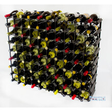 Classic 90 bottle black stained wood and black metal wine rack ready assembled