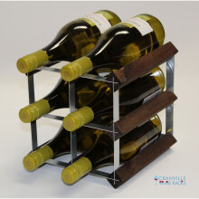 Classic 6 bottle dark oak stained wood and galvanised metal wine rack ready assembled