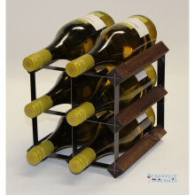 Classic 6 bottle dark oak stained wood and black metal wine rack ready assembled