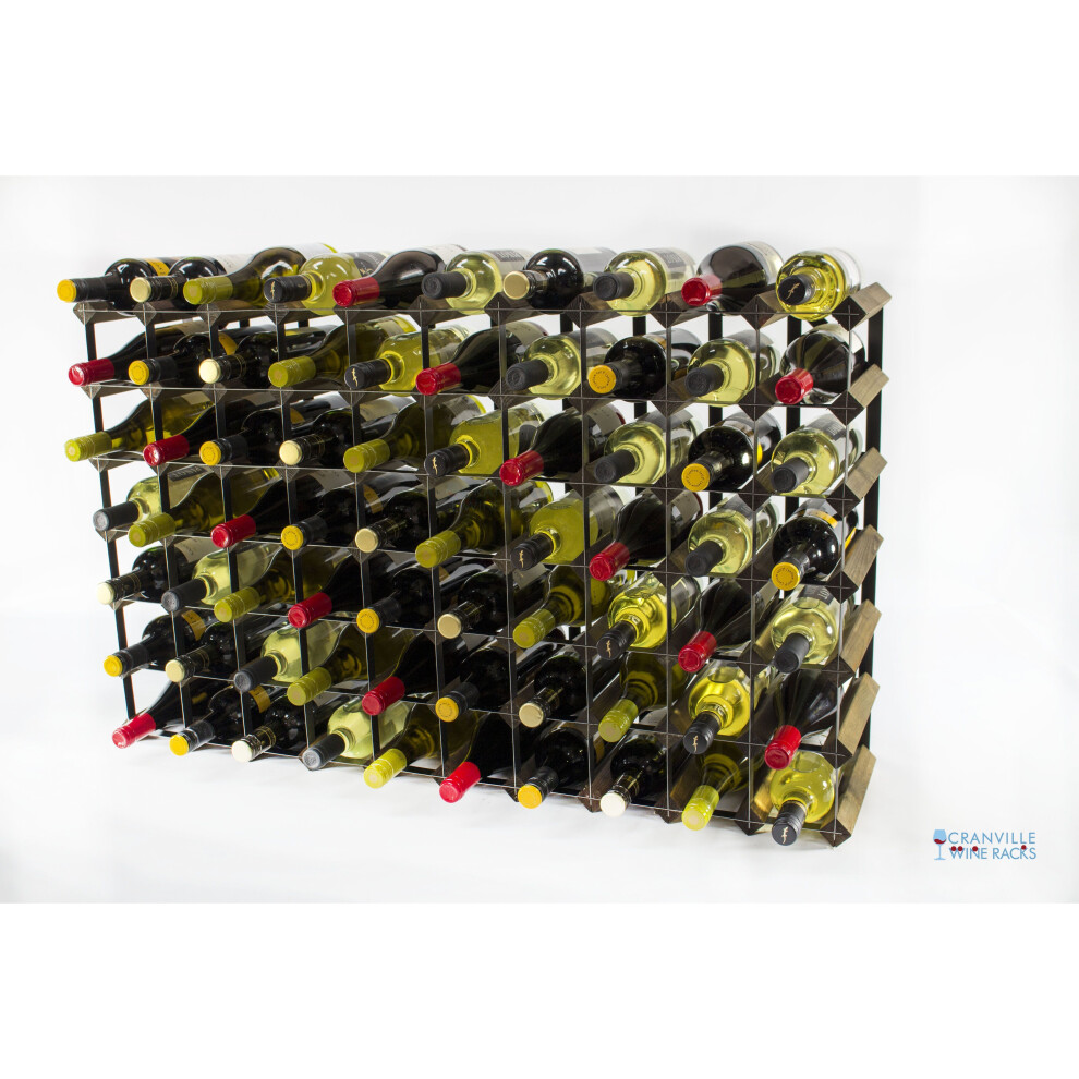 Classic 70 bottle walnut stained wood and black metal wine rack ready assembled