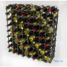 Classic 72 bottle black stained wood and galvanised metal wine rack ready assembled