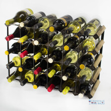 Classic 30 (6x4) bottle walnut stained wood and black metal wine rack ready assembled