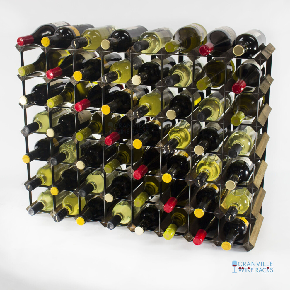 Classic 56 bottle walnut stained wood and galvanised metal wine rack ready assembled-image-OPC-P6P8SVN-NEW