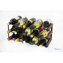 Classic 15 bottle dark oak stained wood and black metal wine rack ready assembled