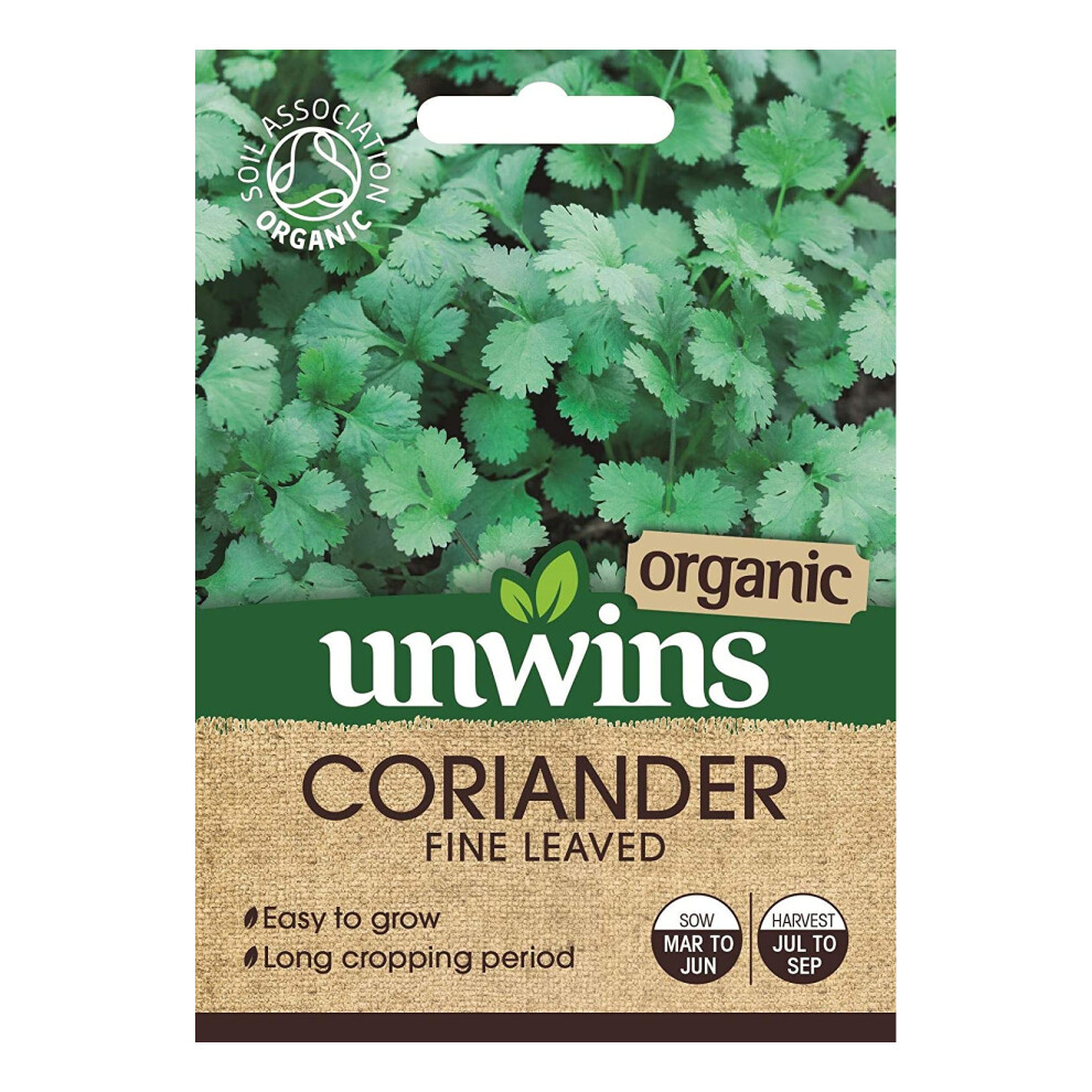 Unwins Grow Your Own Organic Fine Leaved Coriander Herb Seeds