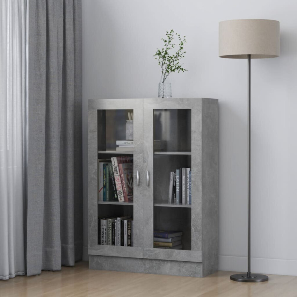 vidaXL Vitrine Cabinet Concrete Grey Chipboard Storage Rack Bookcase Sideboard