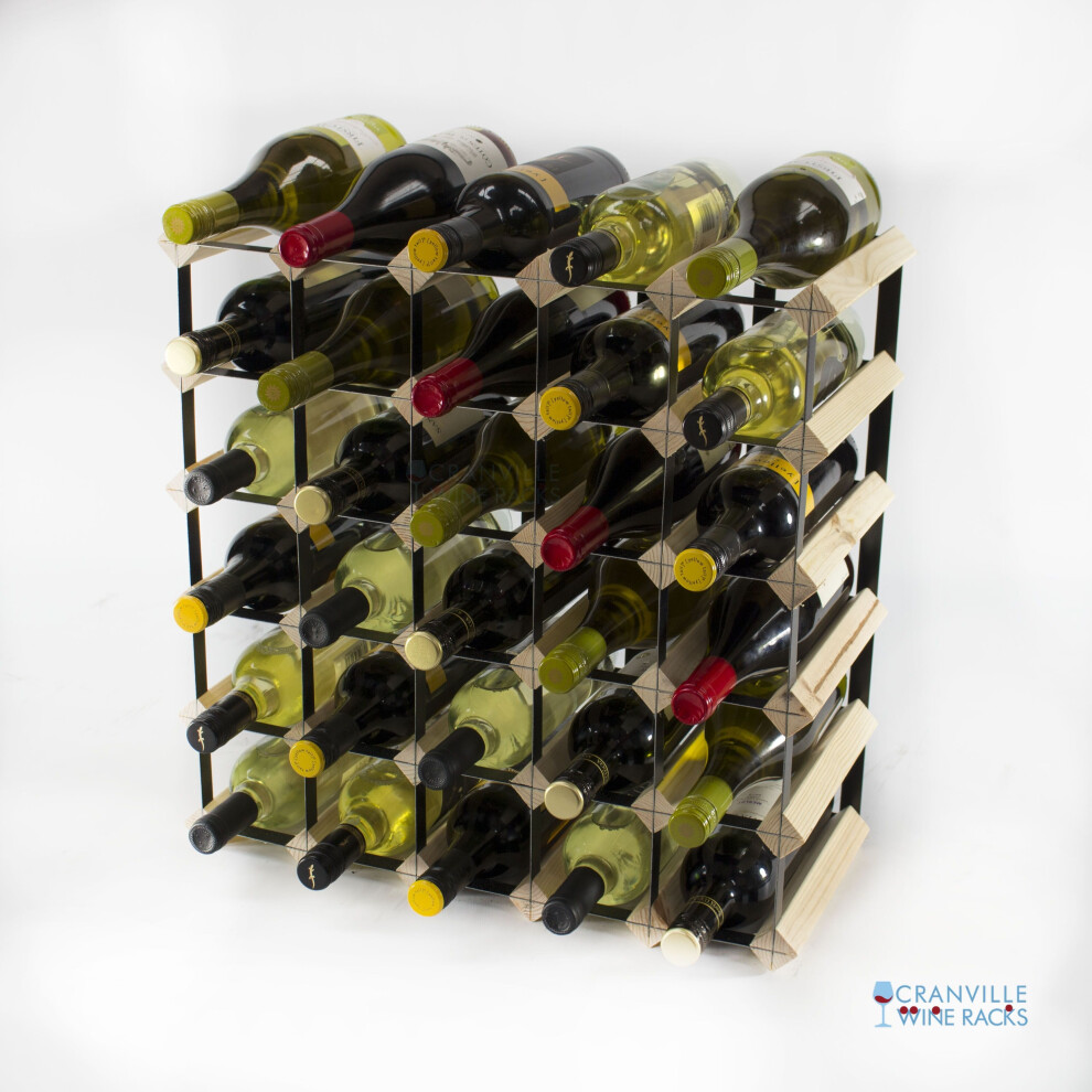 Classic 30 bottle pine wood and black metal wine rack ready assembled-image-OPC-P6P8STW-NEW