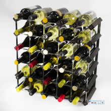 Classic 30 bottle black stained wood and galvanised metal wine rack ready assembled