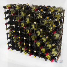 Classic 90 bottle dark oak stained wood and galvanised metal wine rack self assembly