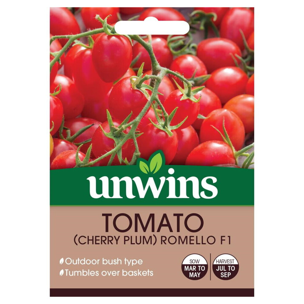 Unwins Grow Your Own Cherry Plum Romello F1 Tomato Vegetable Seeds