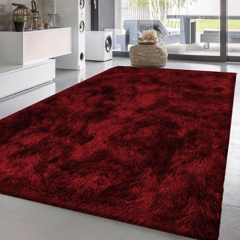 (Red, 80 x 150 CM) Shimmer Sparkle Soft Thick Shaggy Rugs